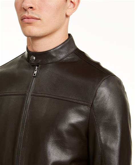 michael kors navy leather jacket mens|Michael Kors leather jacket macy's.